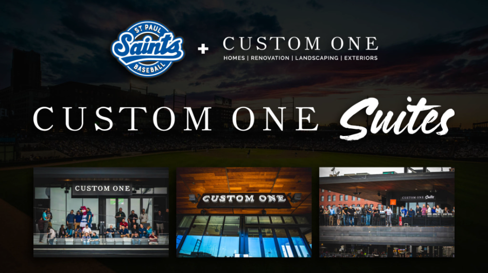 poster for custom one suites from the partnership between custom one and the st. paul saints